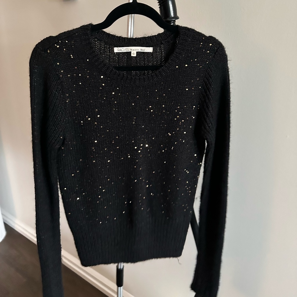 Rachel Roy Size 4 Black Knit and Gold Sequin Sweater